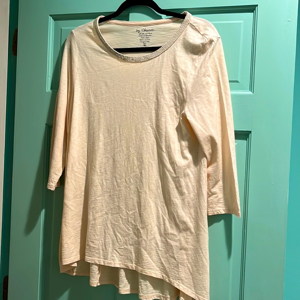 Chicos size 1 metallic neck tunic top